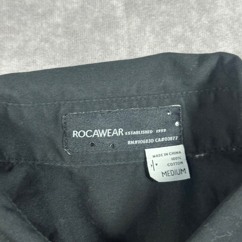 Rocawear Men M Black Military Button Down Shirt Epaulets Y2K Streetwear Techwear - Picture 5 of 7